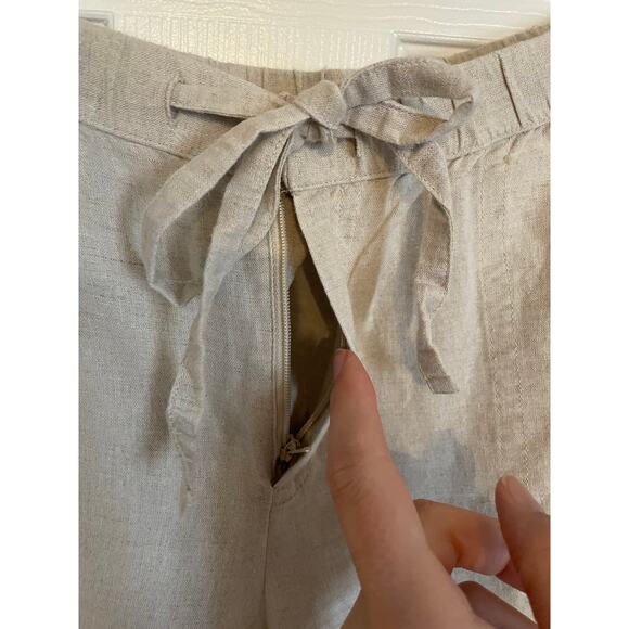 Liz Claiborne Womens Large Pants Linen/Cotton Tan Pockets Tie Close Some Pilling - Picture 5 of 12